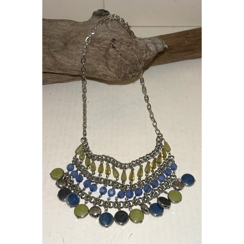 Multi-Color NY Statement Necklace With Beaded Accents & Adjustable Chain